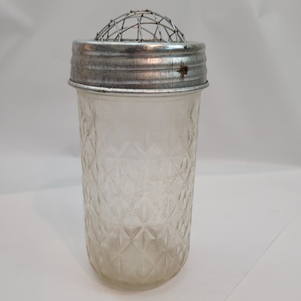 Vintage Flower Frog Jar Quilted Glass Mason Jar with Wire Mesh Lid‎